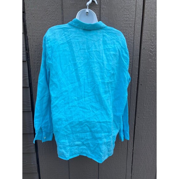 J. Jill Love Linen 100% Aqua Blue Relaxed Button upShirt women size small - Picture 2 of 2